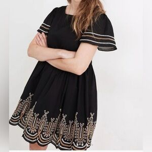 Madewell Eyelet Mini Dress Black Embroidered Puff Sleeve Cotton Size S